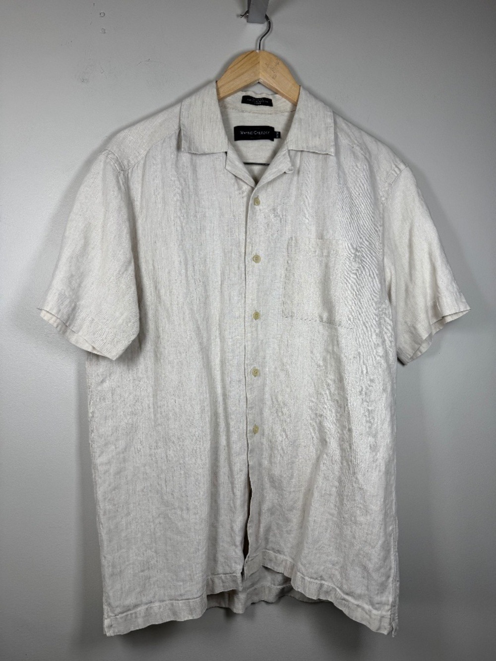 Wayne Gretzky Vintae Men’s Cream Short Sleeve Button-Down Shirt Medium